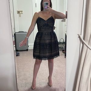 Navy blue blush Self Potrait style lace mini adjustable straps dress M cocktail